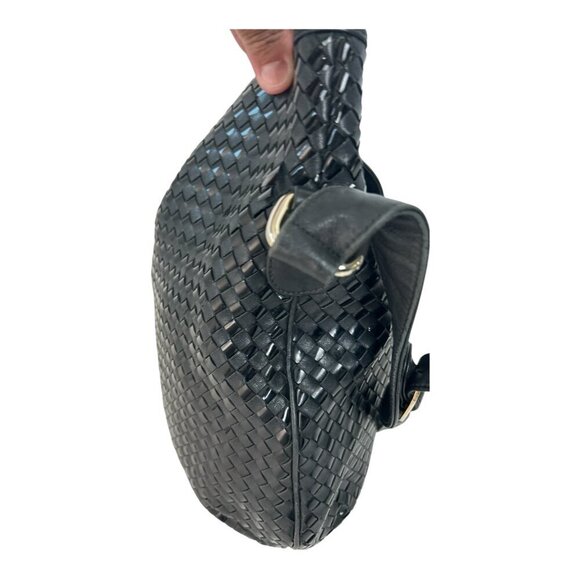 Vintage Ganson Black Leather Woven Handbag | Made in Hong Kong - Picture 3 of 12